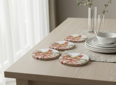 Spring Rooster Braided Coasters 4x4in Set of 4 pcs