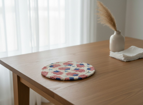 Cream Americana Braided Round Trivet 8x8in