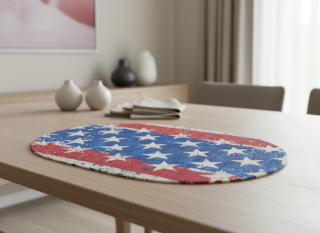American Flag Braided Oval Placemat 19x12in