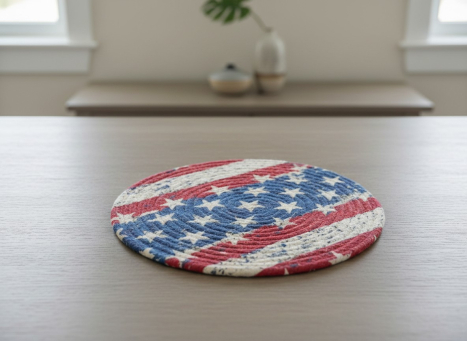 American Flag Braided Round Trivet 10x10in