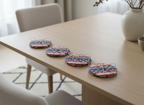 American Flag Braided Coasters 4x4in Set of 4 pcs