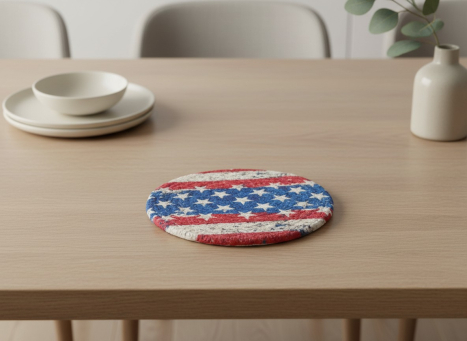 American Flag Braided Round Trivet 10x10in