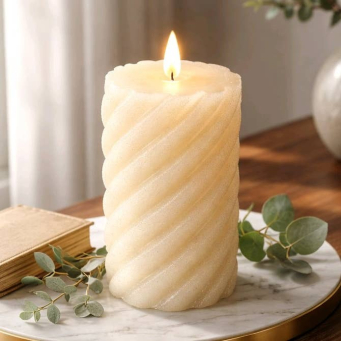 Cream Swirl Frosted Moving Flame LED Candle 3x6in