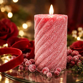 Red Swirl Frosted Moving Flame LED Candle 3x6in