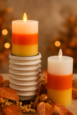 Candy Corn Moving Flame LED Candle 3x6in
