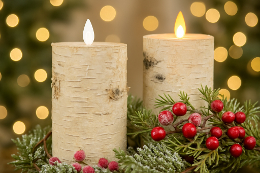 Realistic Birch Moving Flame LED Candle 3x6in