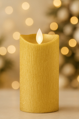 Platinum Gold Metallic Moving Flame LED Candle 3x6in