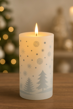 Silver Christmas Tree Moving Flame LED Candle 3x6in