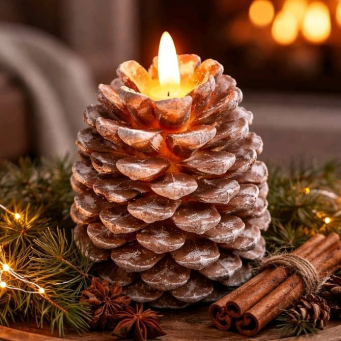 Pine Cone Moving Flame LED Candle 4x4.5in