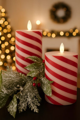 Candy Cane Moving Flame LED Candle 3x6in