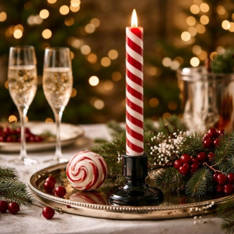 Candy Cane 3D Flame LED Taper Candle 10in Set of 2