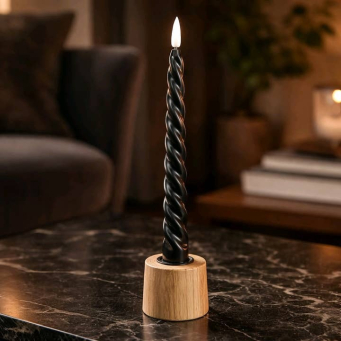 Black Spiral Taper 3D Flame 10in Set of 2