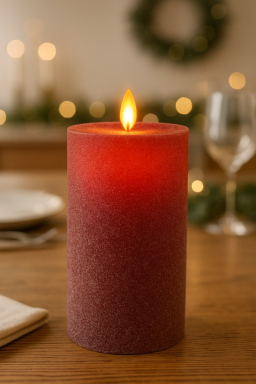 Red Frosted Moving Flame LED Candle 3x6in