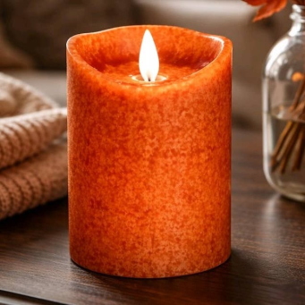 Orange Mottle Moving Flame LED Candle 3in by 4in