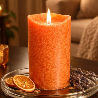 Orange Mottle Moving Flame LED Candle 3in by 6in