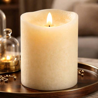 Cream Mottle Moving Flame LED Candle 3in by 4in