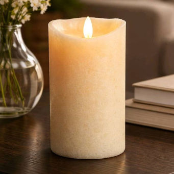Cream Mottle Moving Flame LED Candle 3in by 6in
