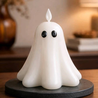 Ghost with Feet, Moving Flame LED Candle 5.3x5in