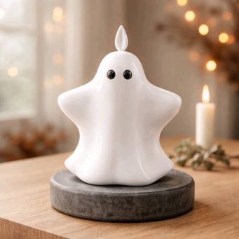 Ghost with Hands Moving Flame LED Candle 4.6x5.3in