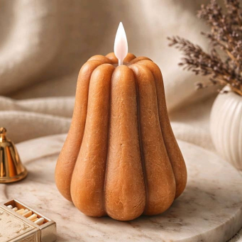 Brown Pumpkin Moving Flame LED Candle 3.8x4.7in