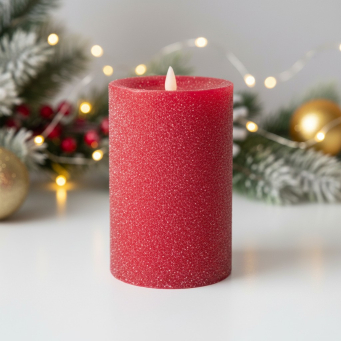 Red Frosted Moving Flame LED Candle 5x8in