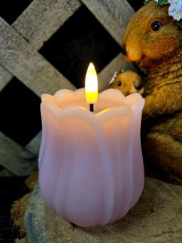 Pink Tulip 3D Flame LED Candle 3x3.5in