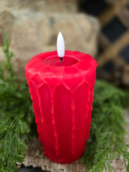 Melted Red Drip 3x6in Realistic Flame LED Candle
