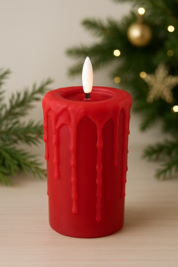 Melted Red Drip 3x6in Realistic Flame LED Candle
