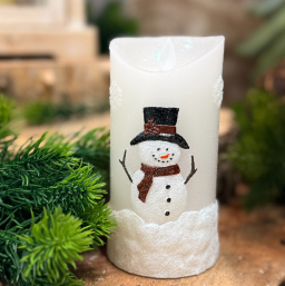 Frosty Snowman 3x6in Moving Flame LED Candle