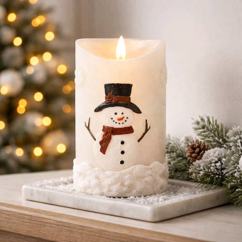 Frosty Snowman 3x6in Moving Flame LED Candle