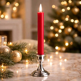 Christmas Red 10in Realistic Flame Taper Set of 2