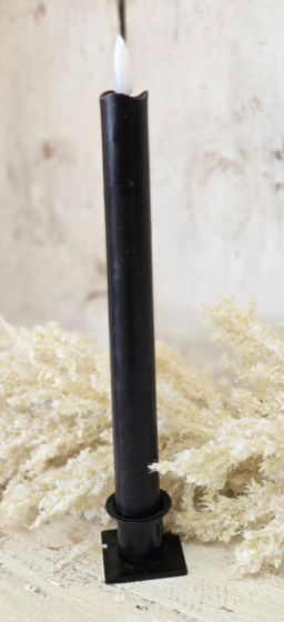 Black 10in Taper Realistic Flame Taper Set of 2