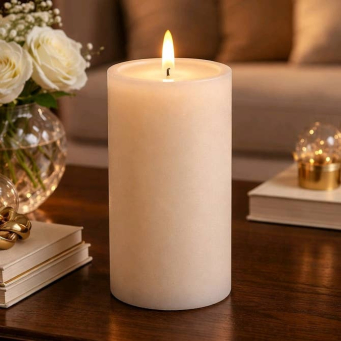 Cream Melted Realistic Flame 3x6in LED Candle