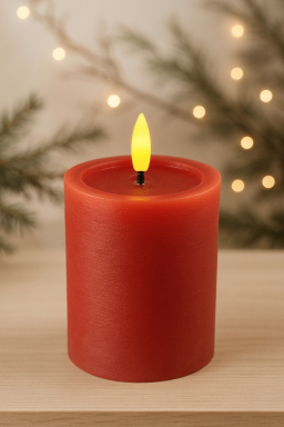 Red Melted Realistic Flame 3x4in LED Candle