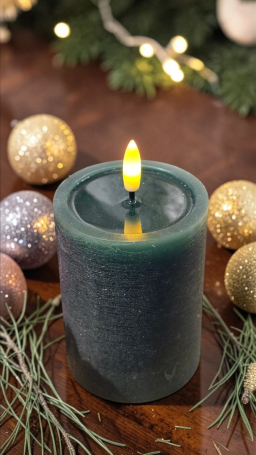 Green Melted Realistic Flame 3x4in LED Candle