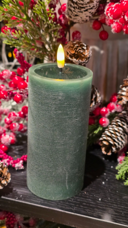 Green Melted Realistic Flame 3x6in LED Candle
