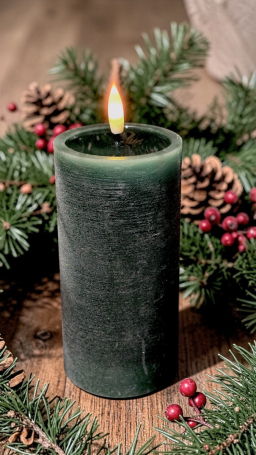 Green Melted Realistic Flame 3x6in LED Candle