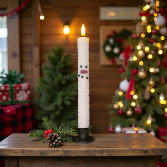 Snowman Bumpy White Taper 3D Flame Candle 7in 2pack