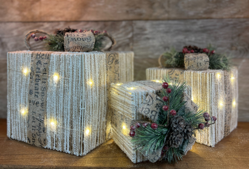 Burlap Bow Gift boxes 6,8 and 10in Set 3