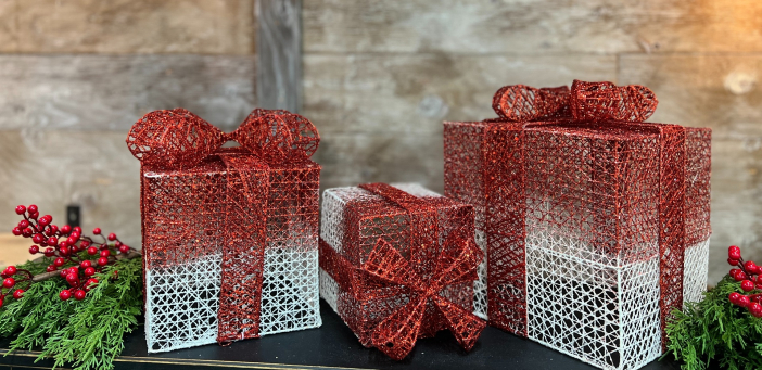 White and Red Glitzy Gift Boxes 6,8 and 10in