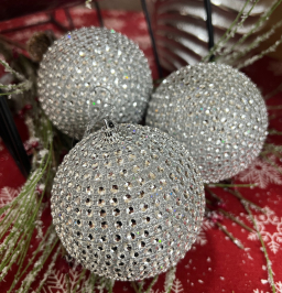 Silver Bedazzled 3in Ornaments Set of 3