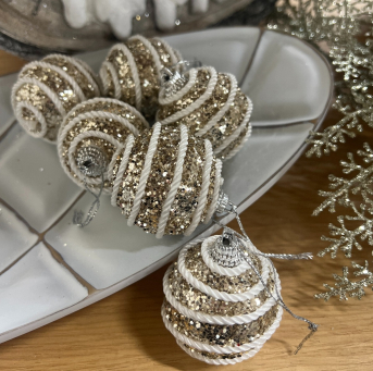 Glittery Platinum 2in Swirl Ornaments Set 6