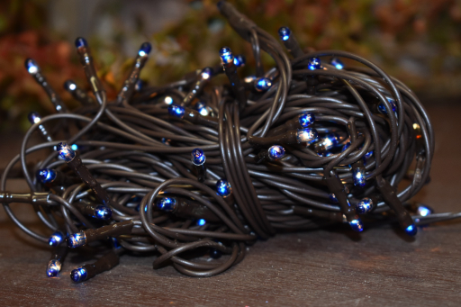 Blue 35 Bulb Primitive RICE String Lights 7.5ft Green Cord - Steady On