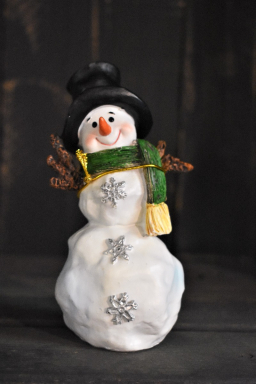 Stacked Snowman Black Hat and Scarf of Resin 5.82in