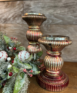 Small Candy StripedGlass Candle Holder 4.5x6in