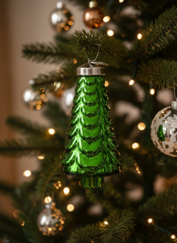 Green Hanging Glass Tree Ornament 2x4in