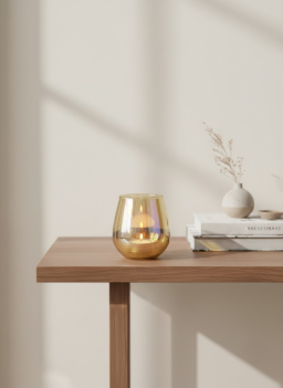 Gold Glass T-Light Holder 4in