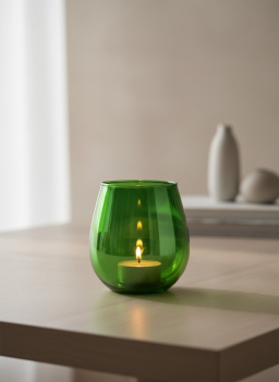 Green Glass T-Light Holder 4in