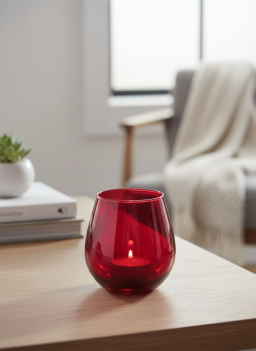 Red Glass T-Light Holder 4in