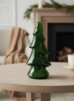 Holiday Glass Green Standing Tree 9in